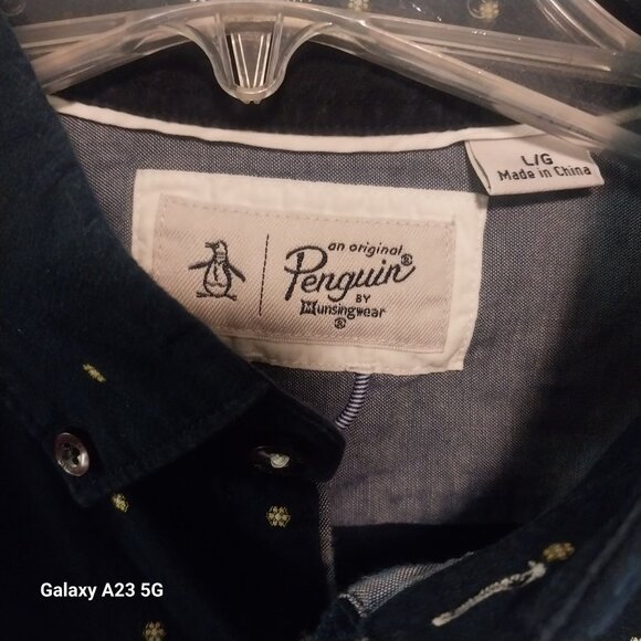 Original Penguin Mens Navy Polka Dot Button-Down Shirt L/G 100% Cotton Short Sle - Picture 2 of 7